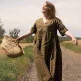 The Double Take Dress in Red Polka on Green Cotton