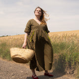 The Double Take Dress in Red Polka on Green Cotton