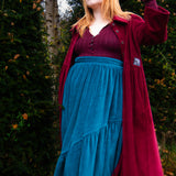 The Gathered Skirt in Teal Velvet