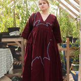 The Double Take Dress in Berry Linen with ribbon appliquè