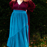 The Gathered Skirt in Teal Velvet