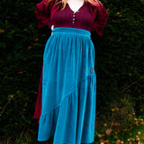 The Gathered Skirt in Teal Velvet