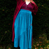 The Gathered Skirt in Teal Velvet