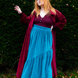 The Gathered Skirt in Teal Velvet