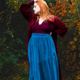 The Gathered Skirt in Teal Velvet