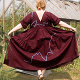 The Double Take Dress in Berry Linen with ribbon appliquè