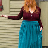 The Gathered Skirt in Teal Velvet