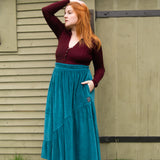 The Gathered Skirt in Teal Velvet