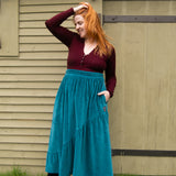The Gathered Skirt in Teal Velvet