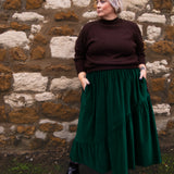 The Gathered Skirt in Green Velvet