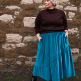 The Gathered Skirt in Teal Velvet