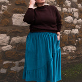 The Gathered Skirt in Teal Velvet