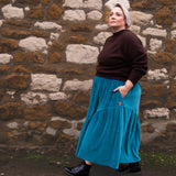 The Gathered Skirt in Teal Velvet