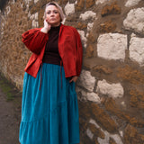 The Gathered Skirt in Teal Velvet