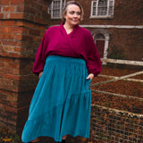 The Gathered Skirt in Teal Velvet