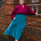 The Gathered Skirt in Teal Velvet