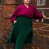 The Gathered Skirt in Green Velvet