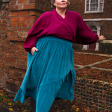 The Gathered Skirt in Teal Velvet