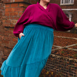 The Gathered Skirt in Teal Velvet