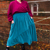The Gathered Skirt in Teal Velvet