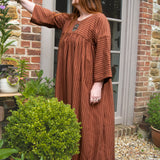 The Everything Dress in Brown Stripe Tencel