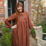 The Everything Dress in Brown Stripe Tencel