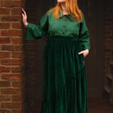 The Gathered Skirt in Green Velvet
