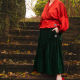 The Gathered Skirt in Green Velvet