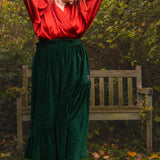 The Gathered Skirt in Green Velvet
