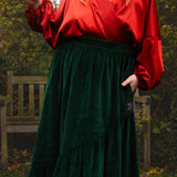 The Gathered Skirt in Green Velvet