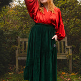 The Gathered Skirt in Green Velvet