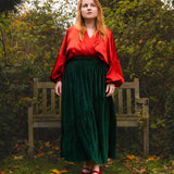 The Gathered Skirt in Green Velvet