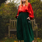 The Gathered Skirt in Green Velvet