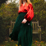 The Gathered Skirt in Green Velvet