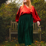 The Gathered Skirt in Green Velvet