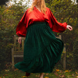 The Gathered Skirt in Green Velvet
