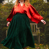 The Gathered Skirt in Green Velvet