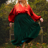 The Gathered Skirt in Green Velvet