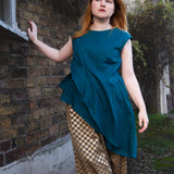 The Fold Top in Teal Linen