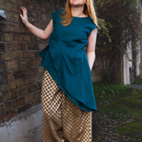 The Fold Top in Teal Linen