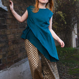 The Fold Top in Teal Linen