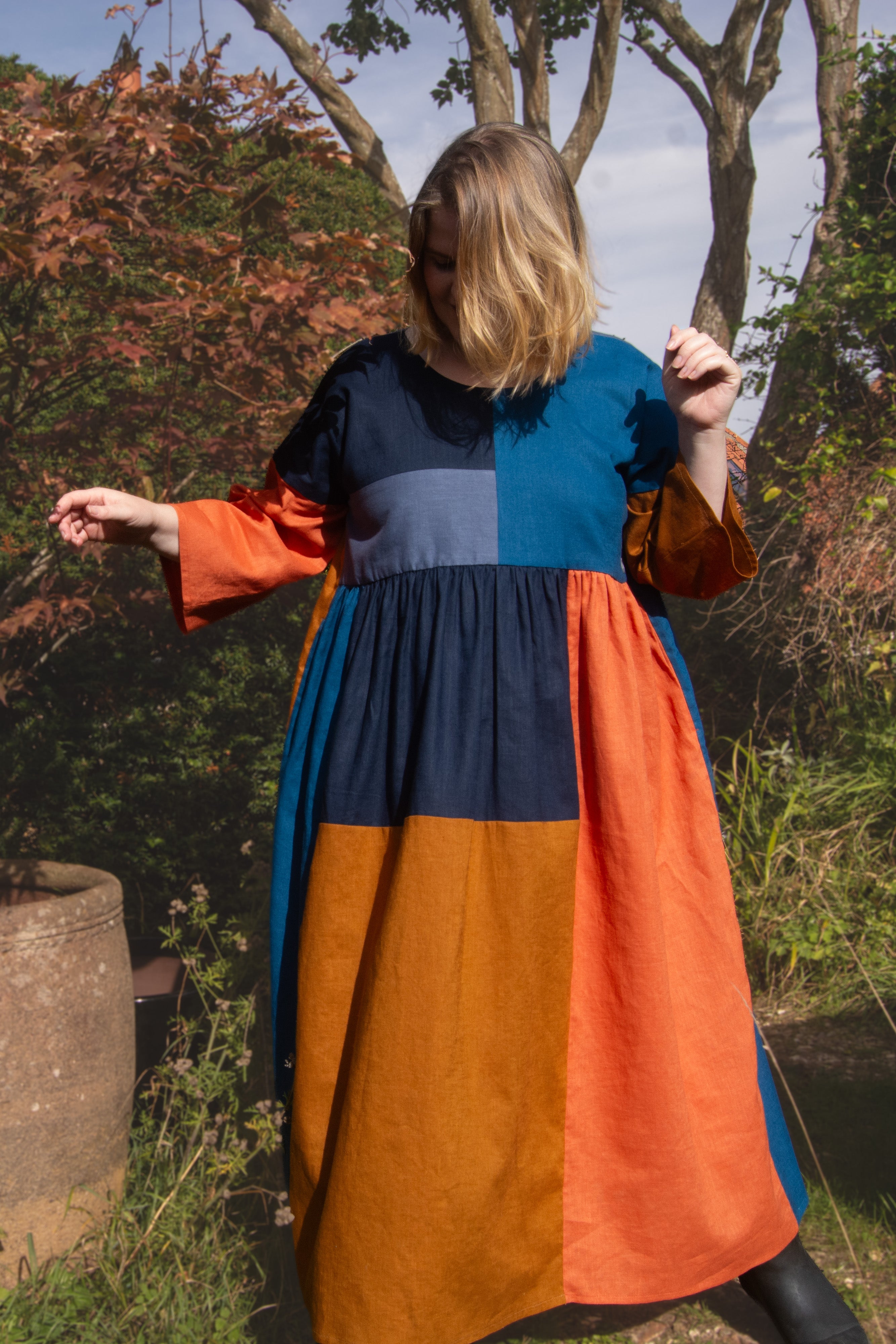 The Patchwork Everything Dress in Autumn linens - House of Flint