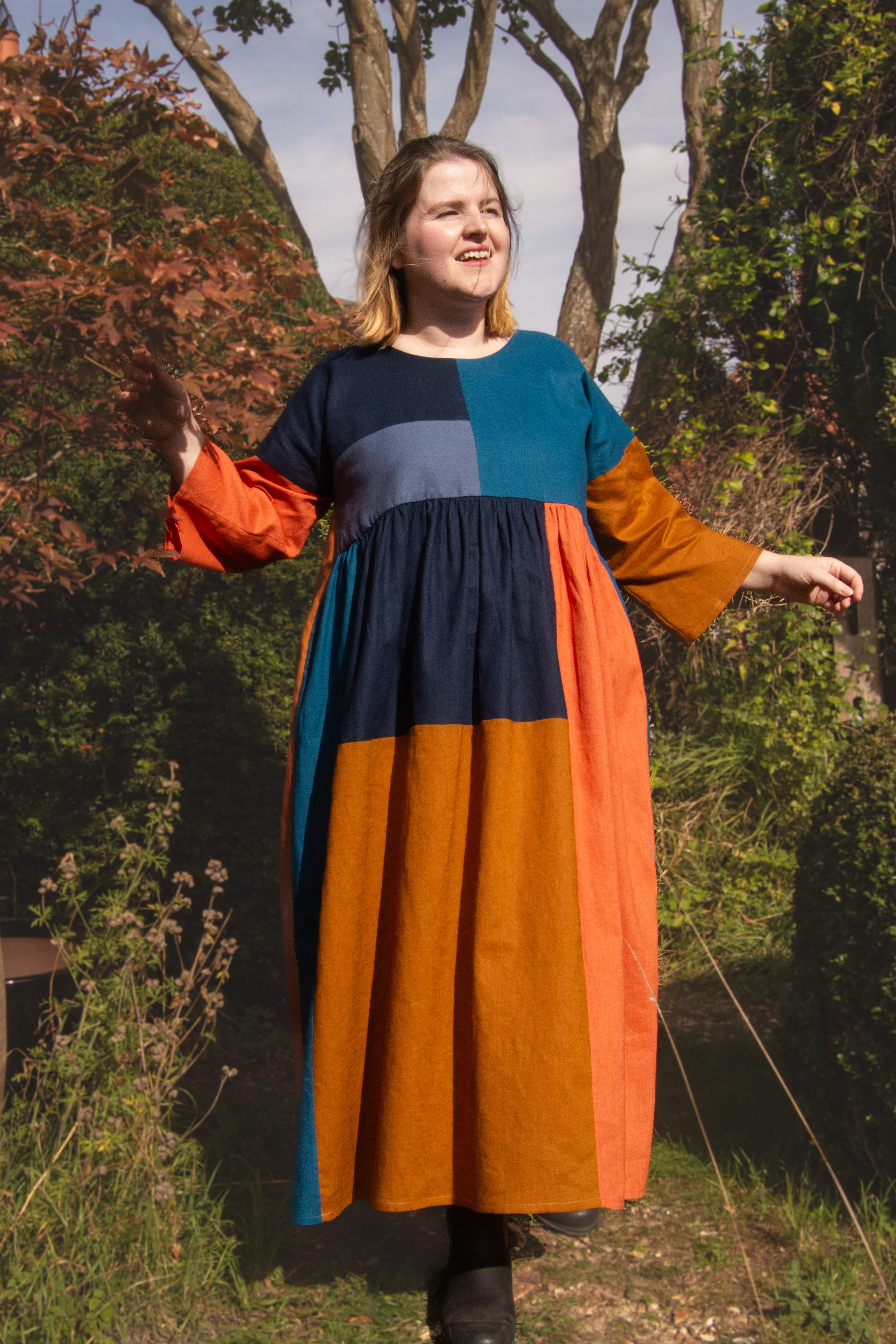 The Patchwork Everything Dress in Autumn linens - House of Flint