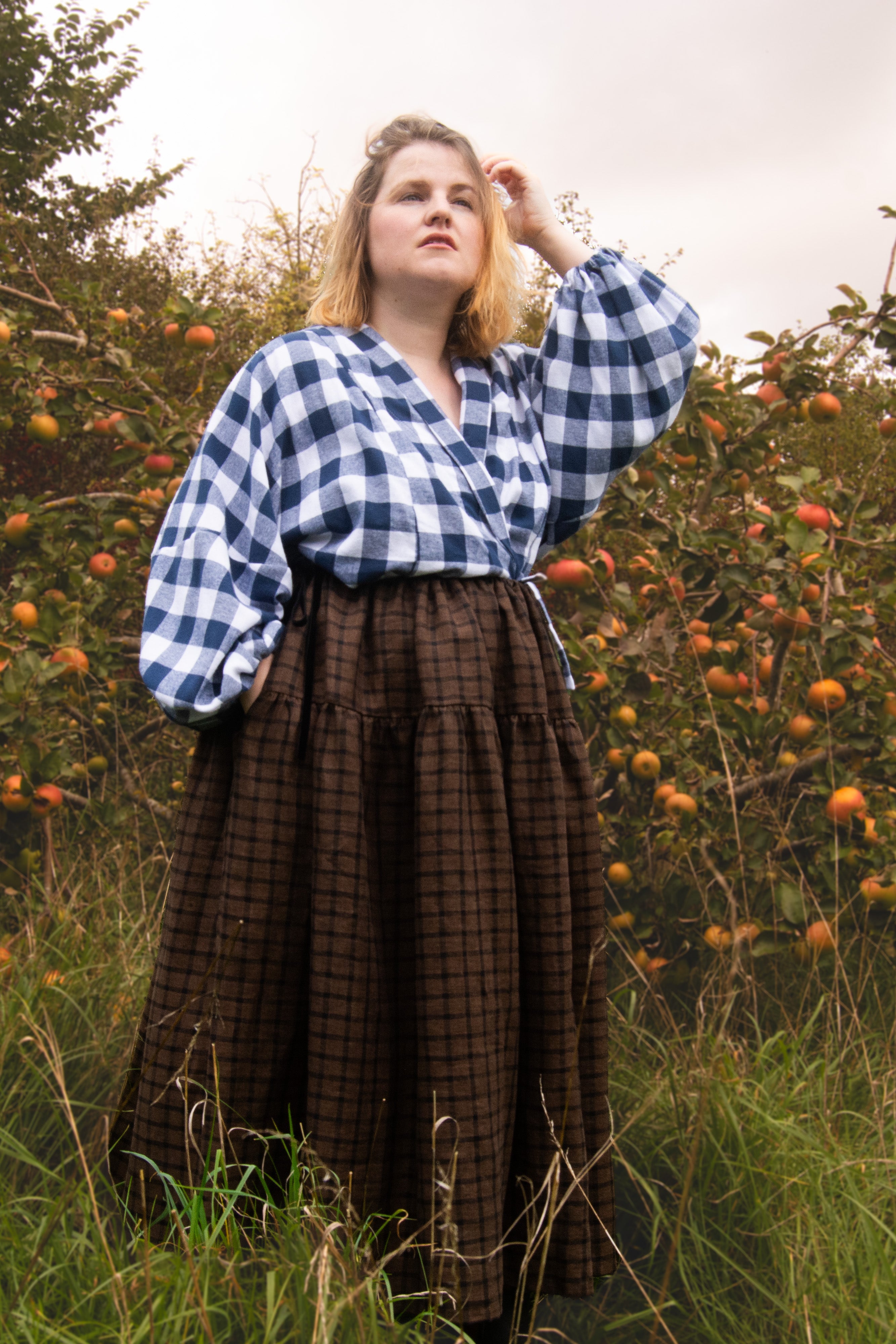 The Oak Skirt - Brown + Black checked linen - House of Flint