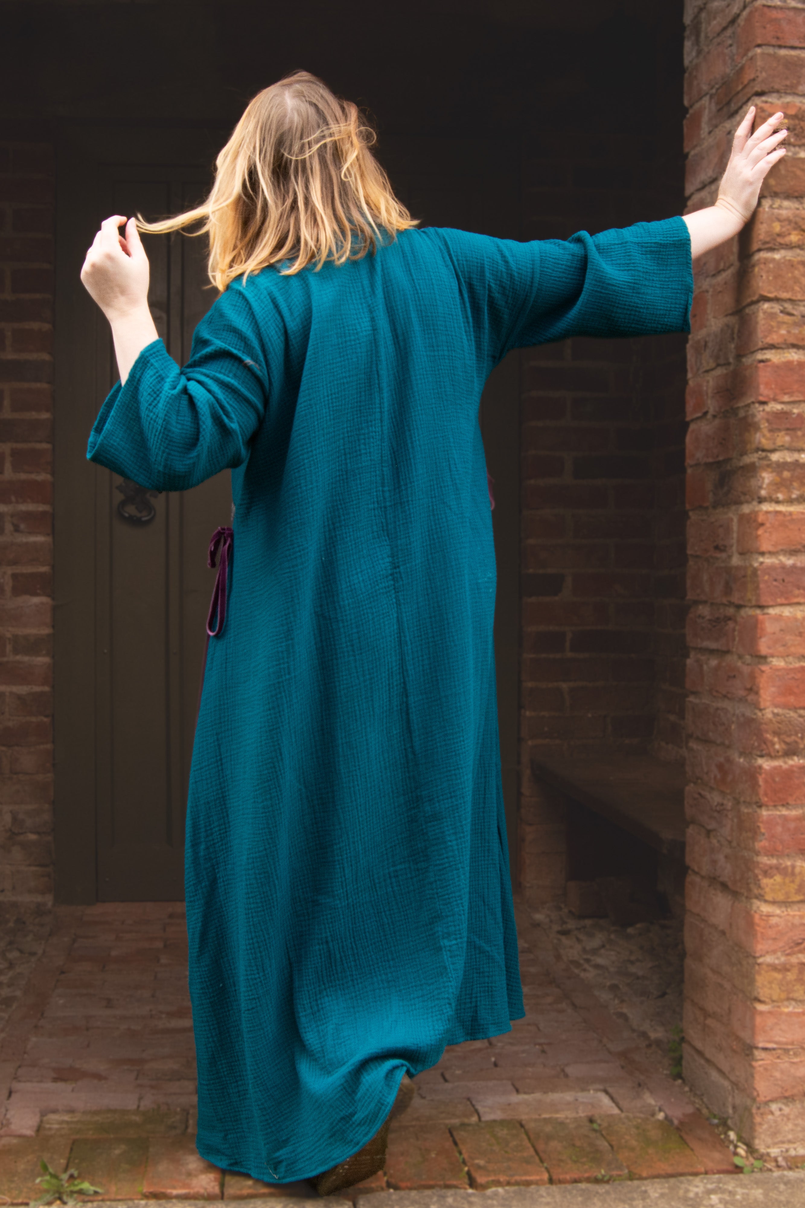 The Hybrid Dress in Peacock double gauze - House of Flint