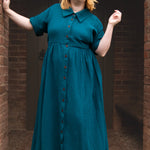 The Hybrid Dress in Peacock double gauze - House of Flint