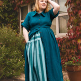 The Hybrid Dress in Peacock double gauze - House of Flint