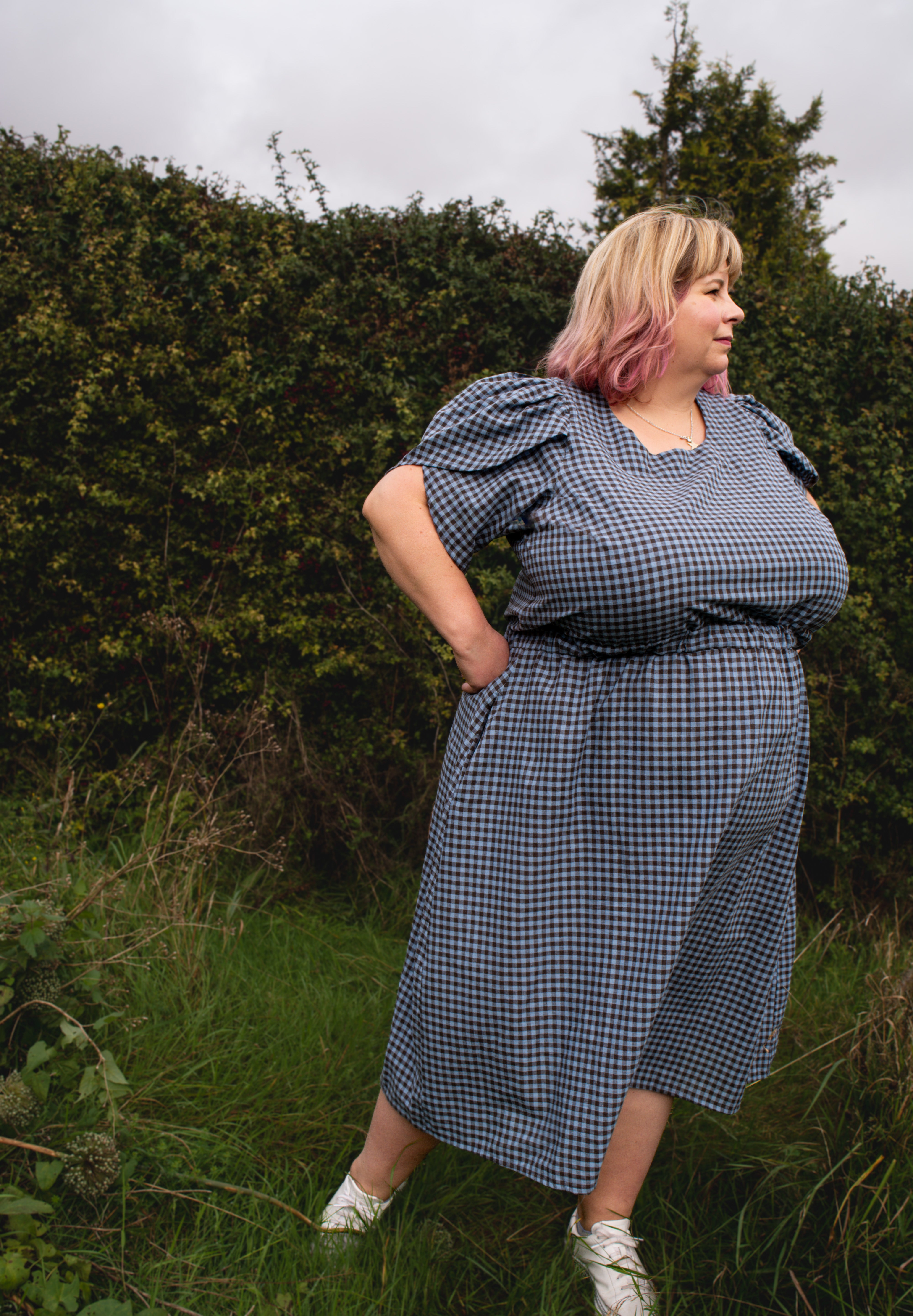 The Vintage Dress - blue/brown cotton/linen - 2XL - House of Flint