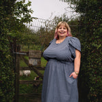 The Vintage Dress - blue/brown cotton/linen - 2XL - House of Flint