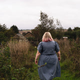 The Vintage Dress - blue/brown cotton/linen - 2XL - House of Flint